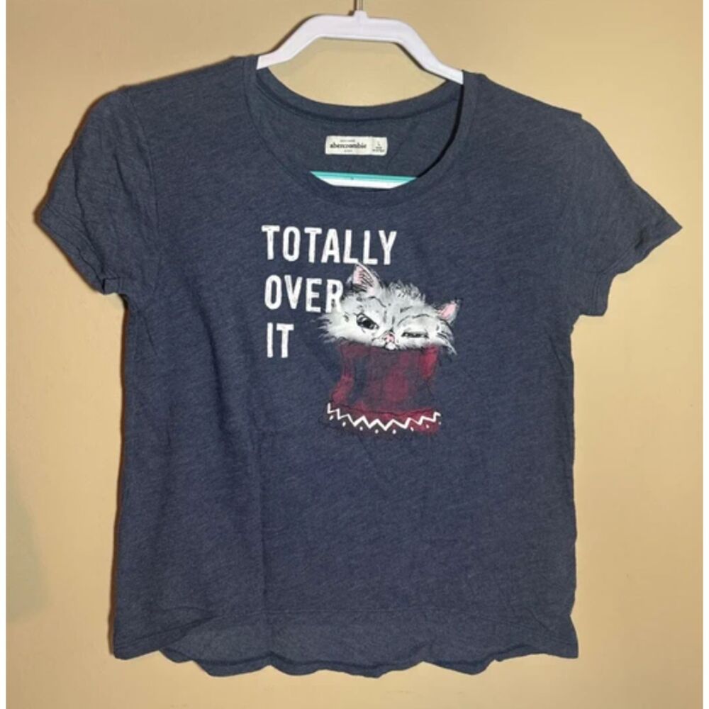 Abercrombie Kids Blue "Totally Over It" Cat Short Sleeve T-Shirt Girls L 2009